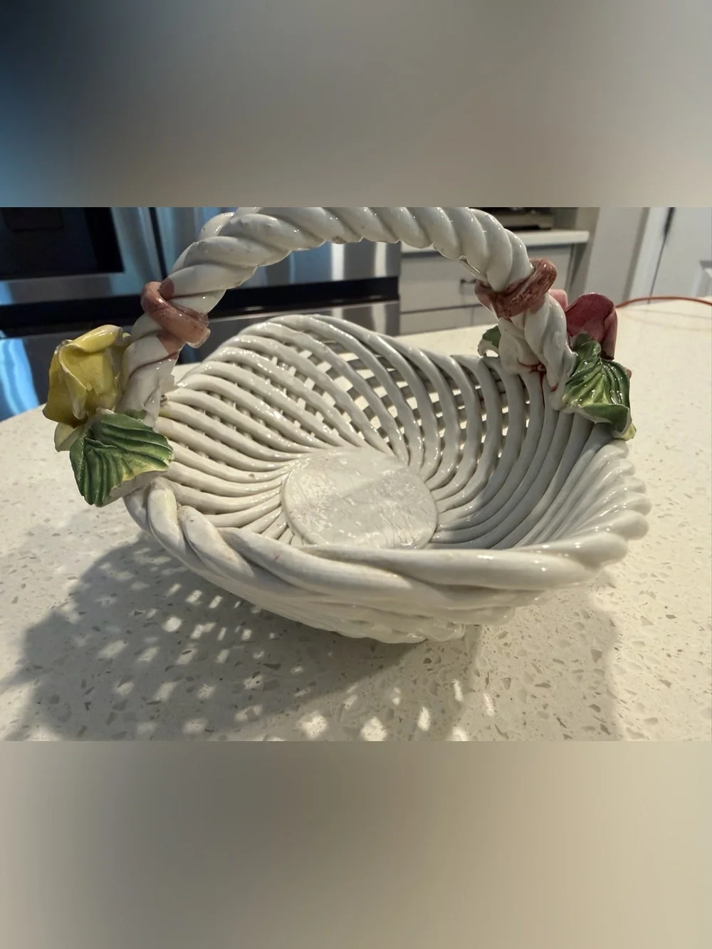 Vintage Bassano Italian Porcelain Woven Porcelain Basket with handle